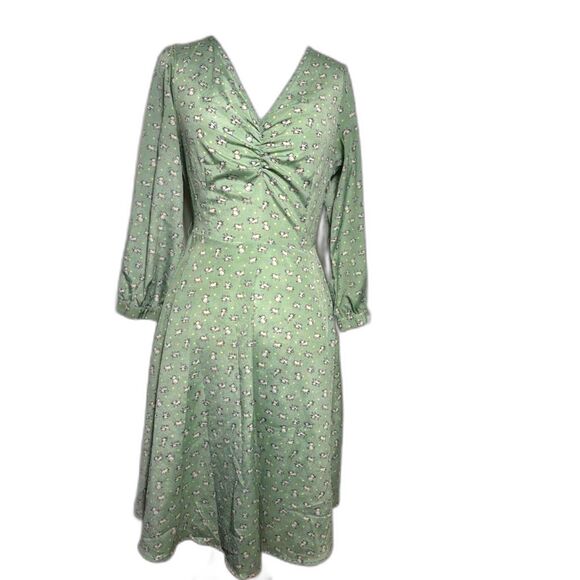 Moon Collection Dress Cat Print Mint Green Keyhole back Twee Kitten Retro Small - Picture 1 of 7